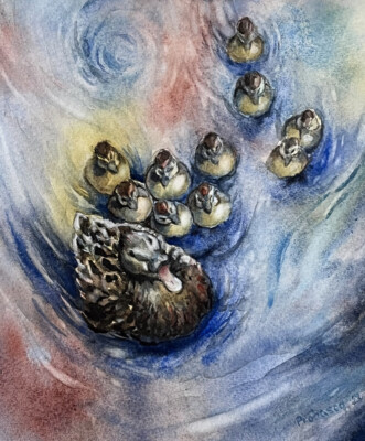 Follow the Leader, watercolor, 2022 Follow the Leader