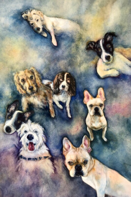 Favorite Family Dogs, watercolor, 2022 Favorite Family Dogs