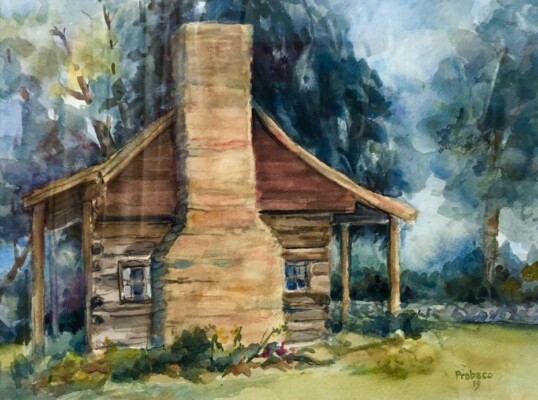 19th Century Wisconsin Log Cabin, watercolor 19th Centure Wisconsin Log Cabin
