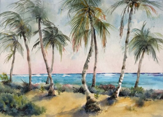 Yucatan Beach, watercolor Caribbean Beach